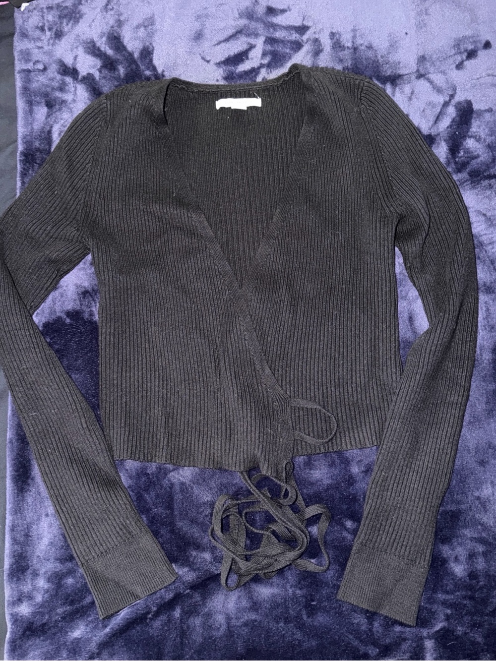 American Eagle Outfitters Black Ribbed Wrap Cardigan